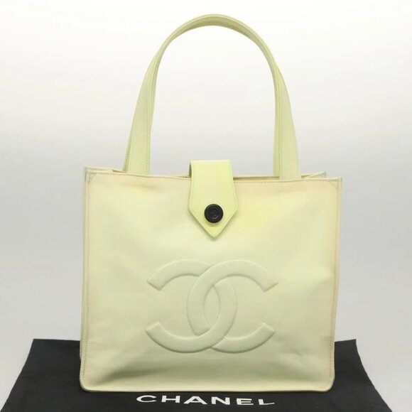 CHANEL COCO Mark Hand Bag Nylon Yellow Gold CC Auth - Picture 2 of 16